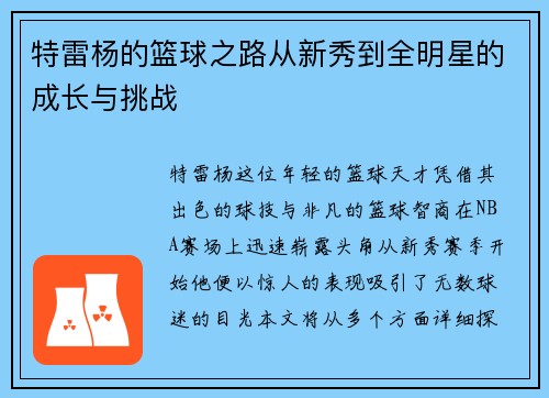 特雷杨的篮球之路从新秀到全明星的成长与挑战